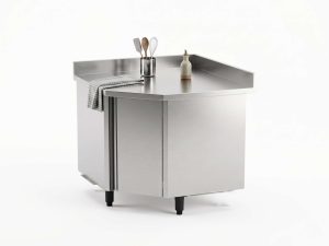Meuble bas d'angle à bords droits inox cuisine pro Sofinor