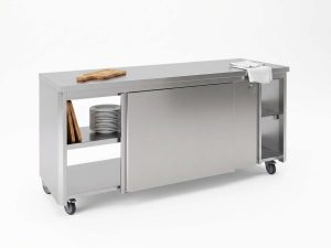 Meuble bas traversant à bords droits inox cuisine pro Sofinor