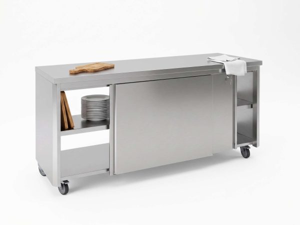 Meuble bas traversant à bords droits inox cuisine pro Sofinor